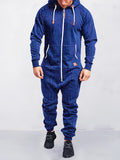 Soft Textured Hooded Jumpsuit Jumpsuit coofandy Blue S 