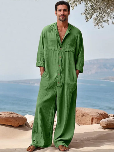 Leisure Relaxed Fit 100% Cotton Jumpsuit Sets coofandy Green M 