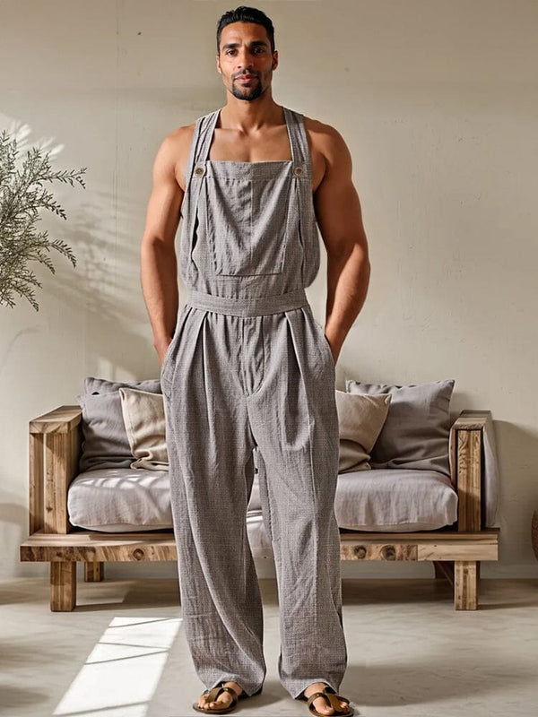 Modern Stylish 100% Cotton Jumpsuit Jumpsuit coofandy Grey M 