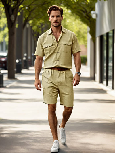 Stylish 100% Cotton Shirt Shorts Set Sets coofandy 