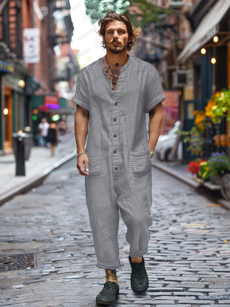 Ultimate Comfort: Casual 100% Cotton Multi Pockets Jumpsuit – COOFANDY
