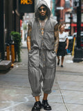 Stylish Sleeveless Hooded Jumpsuit Jumpsuit coofandy Gray M 