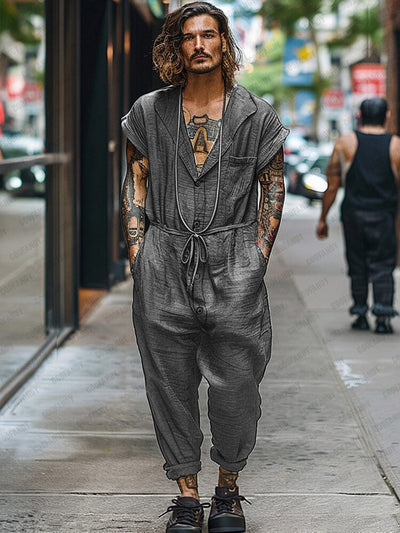 Modern Linen Blend Jumpsuit Jumpsuit coofandy Grey M 