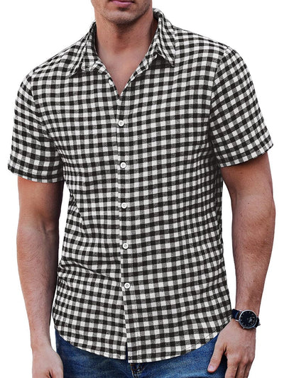 Classic Short Sleeve Checkered Shirt Shirts coofandy White/Black S 