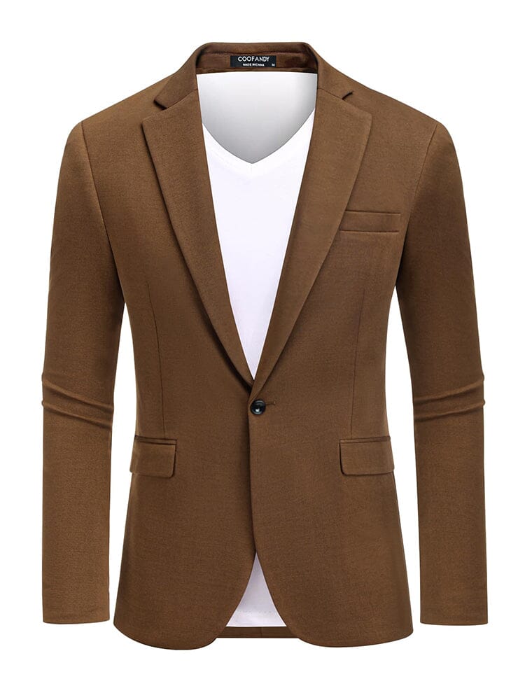 Casual One Button Knit Suit Jacket (US Only) Blazer coofandy Brown S 