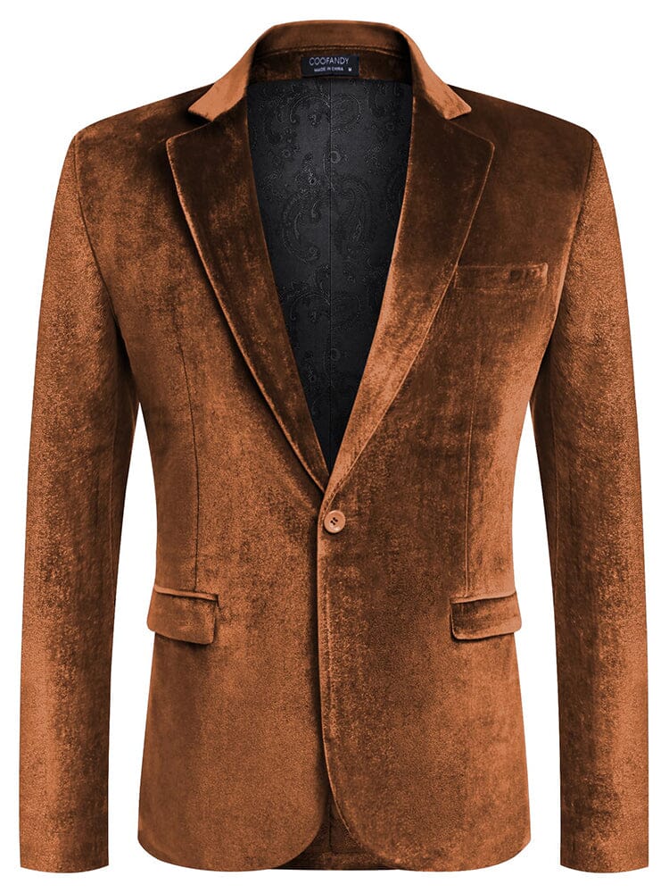 Luxury Velvet Blazer Jacket (US Only) Blazer coofandy Brown S 