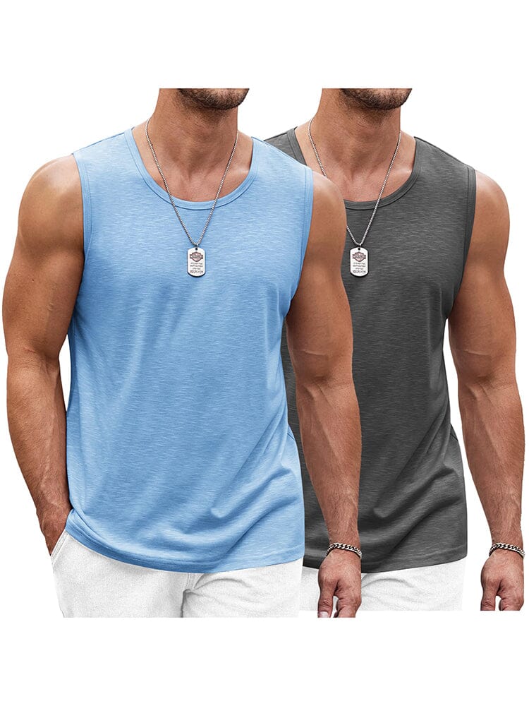 Classic 2-Pack Workout Tank Top (US Only) Tank Tops coofandy Grey/Light Blue S 