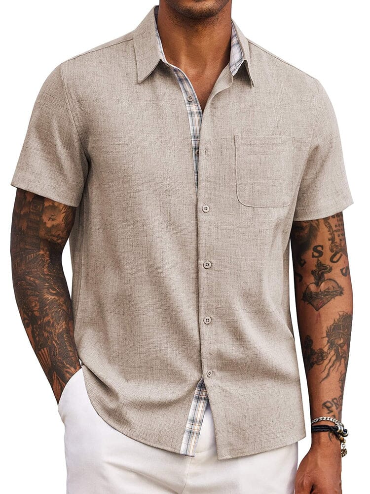 Casual Plaid Splicing Shirt (US Only) Shirts coofandy Khaki S 