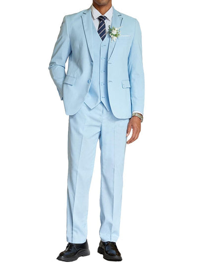 3-Piece Cotton Linen Suit Set (US Only) Suit Set coofandy Clear Blue S 