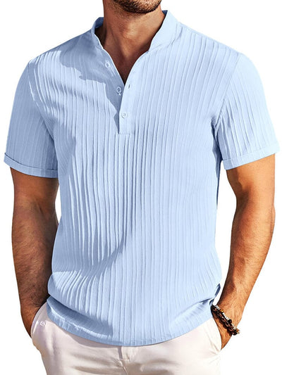 Casual Textured Henley T-Shirt (US Only) Shirts & Polos coofandy Clear Blue S 