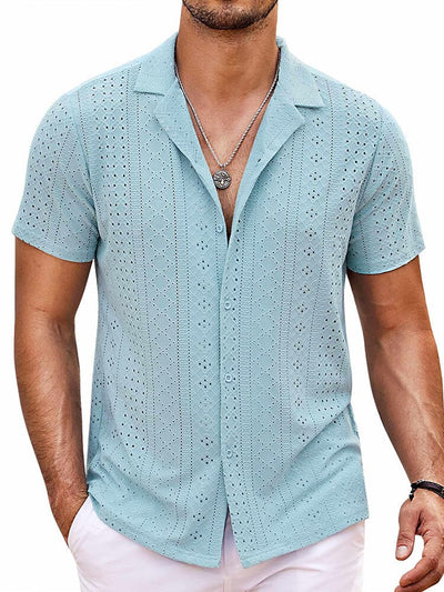 Coastal Chic Openwork Shirt (US Only) Shirts coofandy Light Blue S 