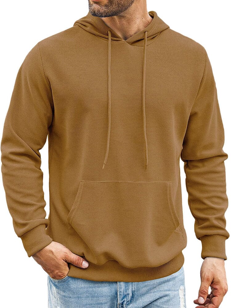 Classic Leisure Waffle Knit Hoodie (US Only) Hoodies coofandy Light Brown S 