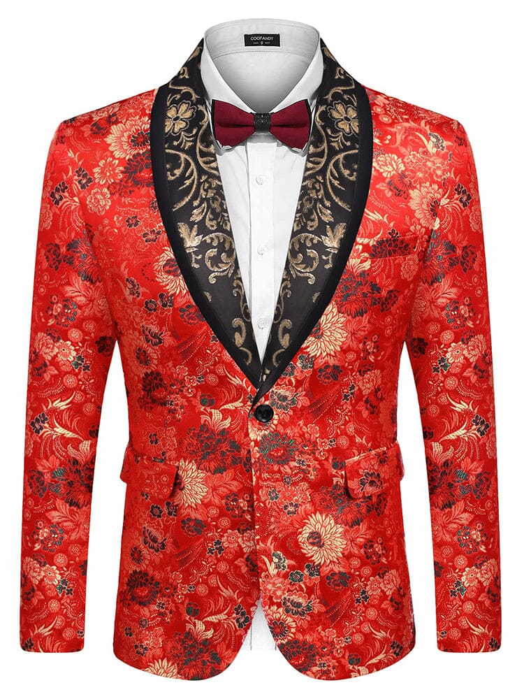 Luxury Floral Tuxedo Embroidered Blazer (US Only) Blazer coofandy Red S 