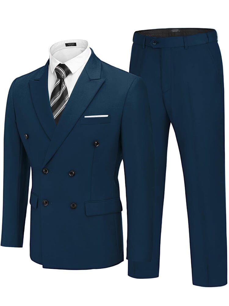 Classic Double Breasted Suit Set (US Only) Suit Set coofandy Navy Blue 36 