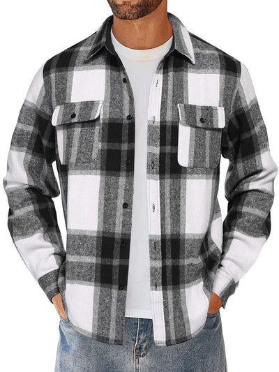 Leisure Checked Flannel Shirt Shirts coofandy Black/White S 