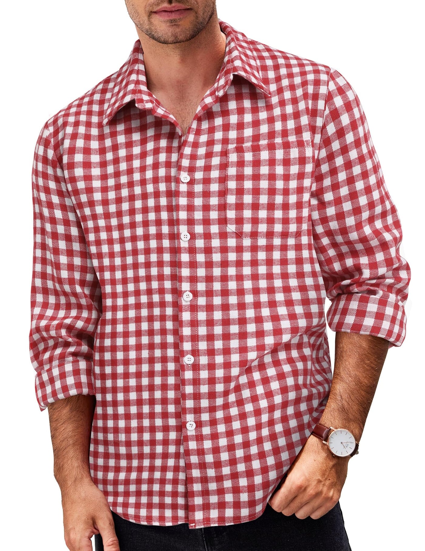 Casual Checked Flannel Shirt Shirts coofandy White/Red S 