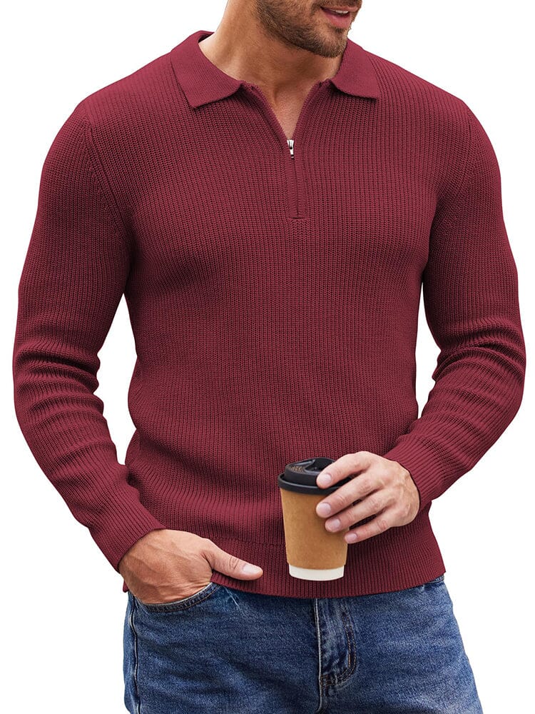 Classic Quarter Zip Knit Polo (US Only) Polos coofandy 