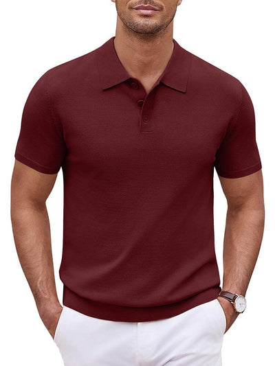 Classic Solid Color Knit Polo Shirt Polos coofandy Wine Red S 