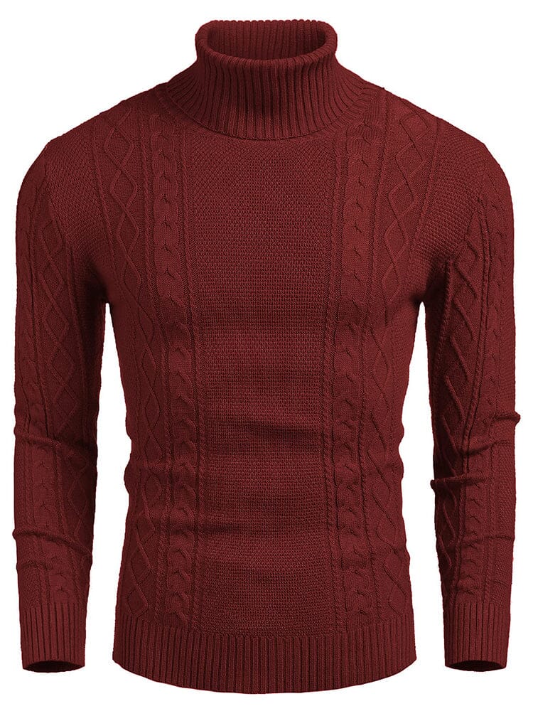 Classic Slim Fit Turtleneck Sweater (US Only) Sweaters coofandy Wine Red S 