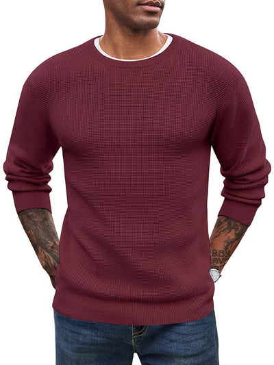 Classic Waffle Knitted Pullover Sweater (US Only) Sweater coofandy Wine Red S 