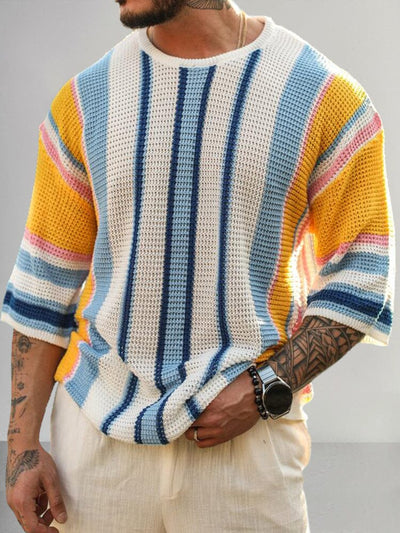 Stylish Stripe Knit Top T-shirt coofandystore PAT1 M 