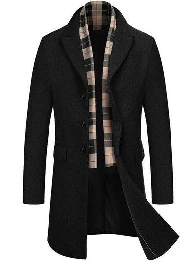Wool Blend Coat with Detachable Plaid Scarf (US Only) Coat COOFANDY Store Black S 