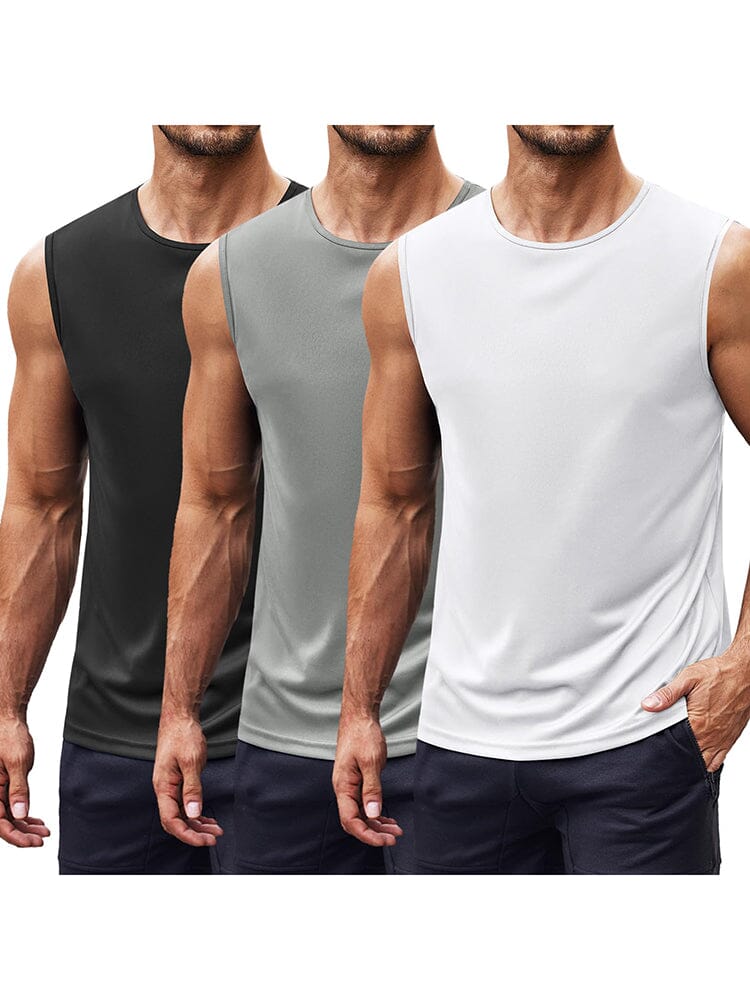 Athletic Quick-Dry 3-Pack Tank Top (US Only) Tank Tops coofandy Black/White/Light Grey S 