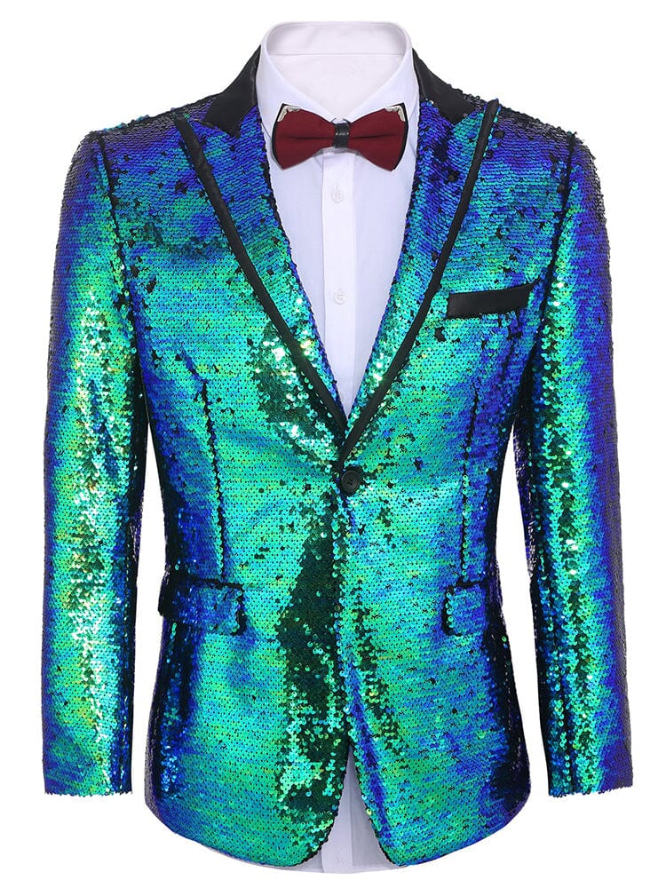 Men's Shiny Sequins Suit Jacket (US Only) Blazer coofandy Blue XS 
