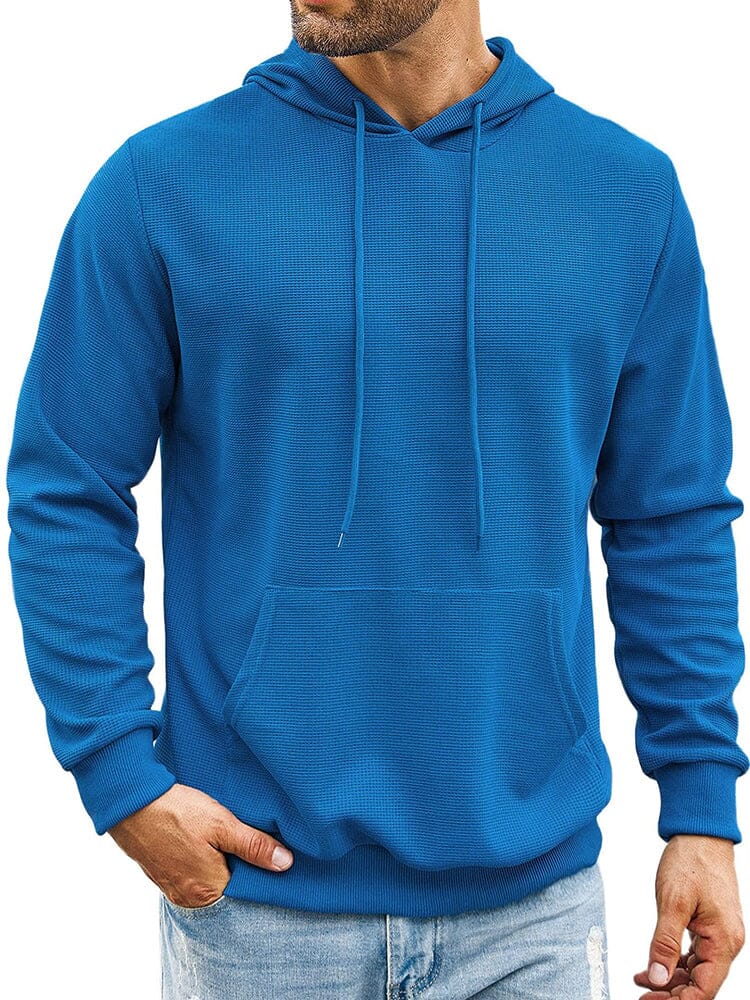 Classic Leisure Waffle Knit Hoodie (US Only) Hoodies coofandy Blue S 