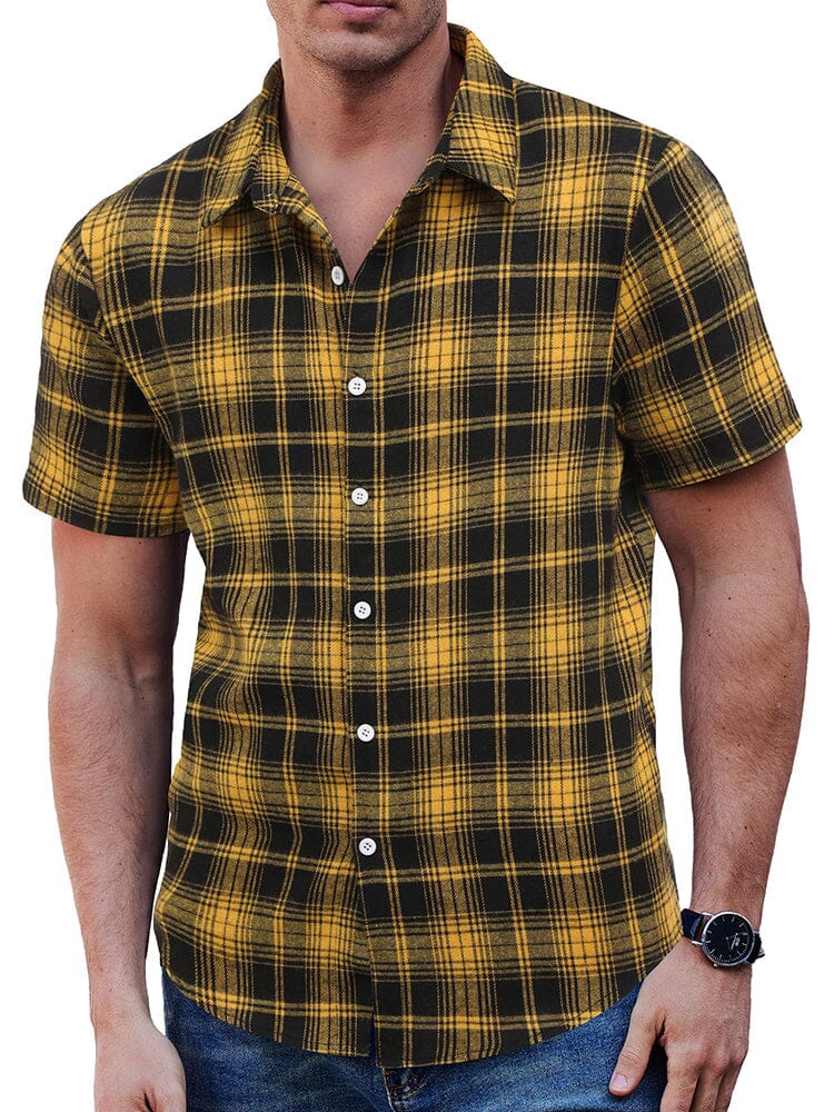 Classic Short Sleeve Checkered Shirt Shirts coofandy Black/Yellow S 