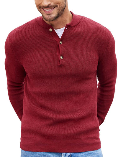 Classic Henley Collar Knit Sweater (US Only) Sweater coofandy Dark Red S 