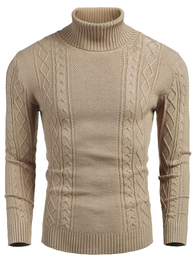 Classic Slim Fit Turtleneck Sweater (US Only) Sweaters coofandy Khaki S 
