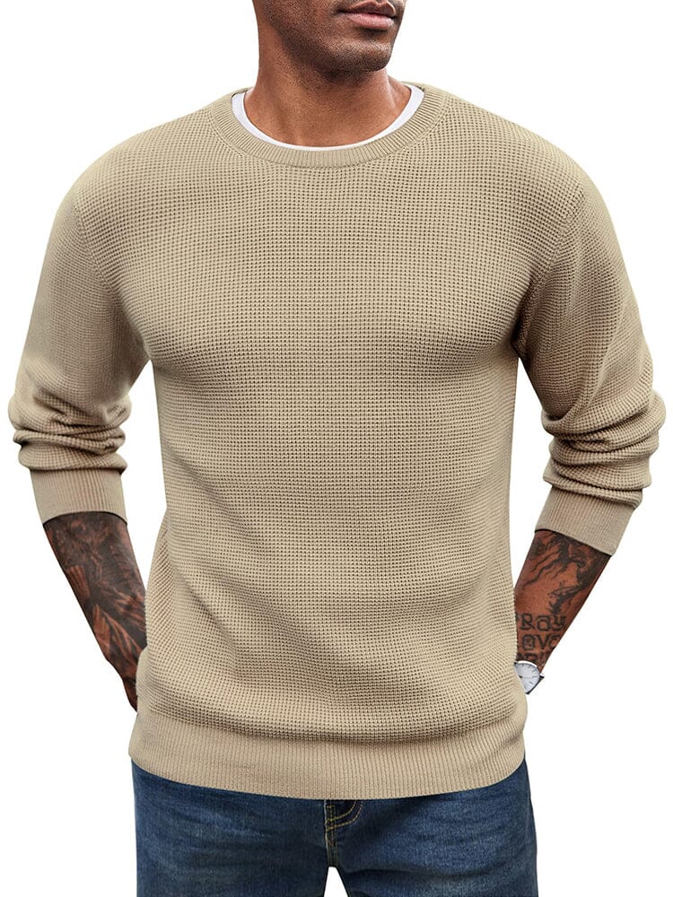 Classic Waffle Knitted Pullover Sweater (US Only) Sweater coofandy Khaki S 