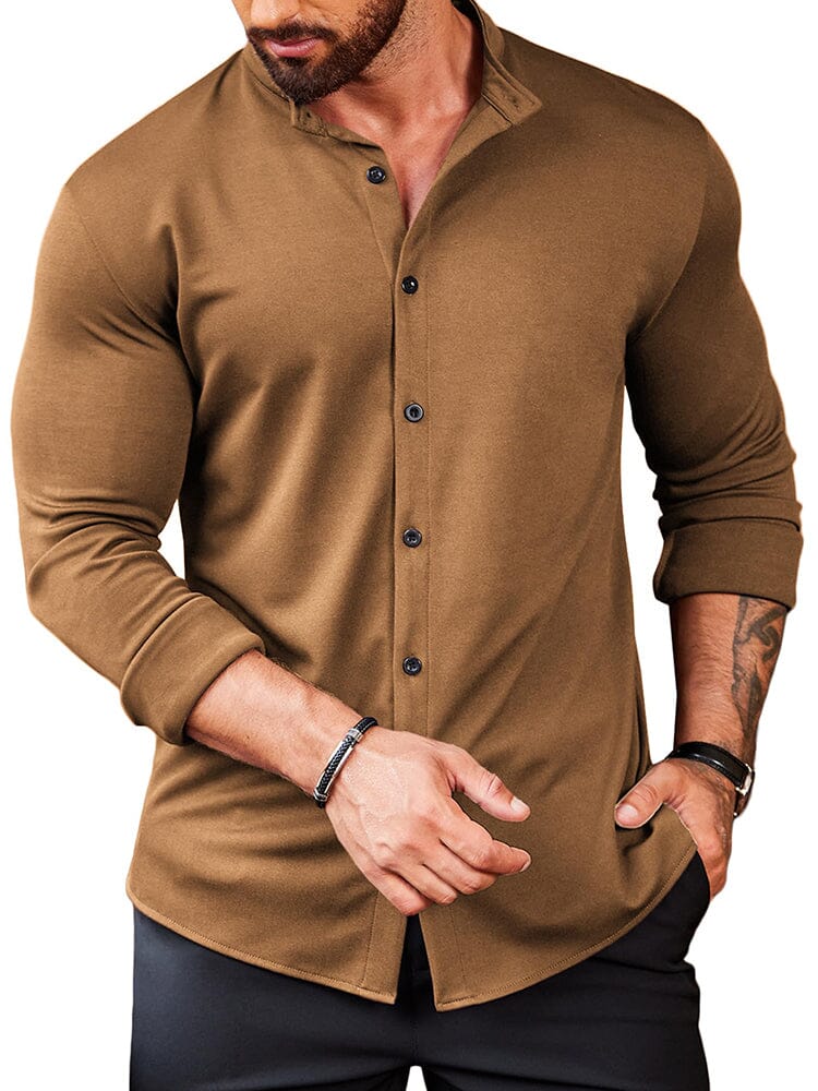 Casual Wrinkle Free Button Shirt (US Only) Shirts coofandy Brown S 