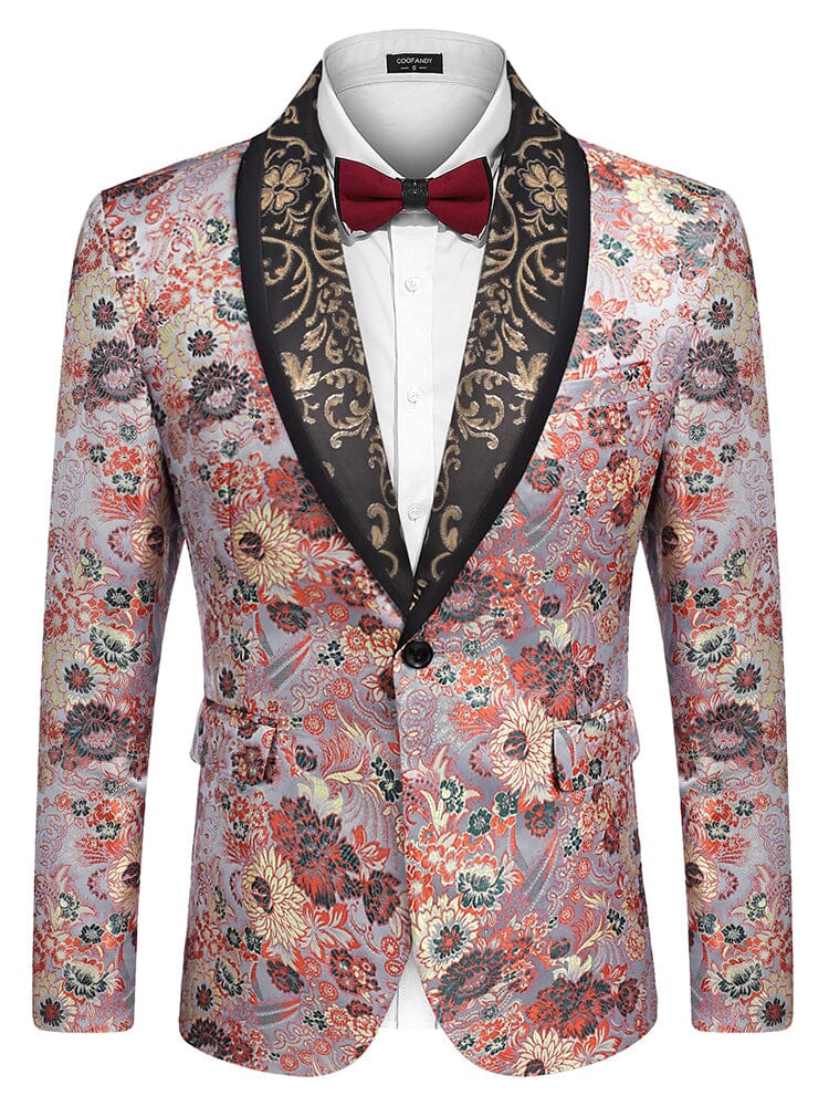 Luxury Floral Tuxedo Embroidered Blazer (US Only) Blazer coofandy Pink S 