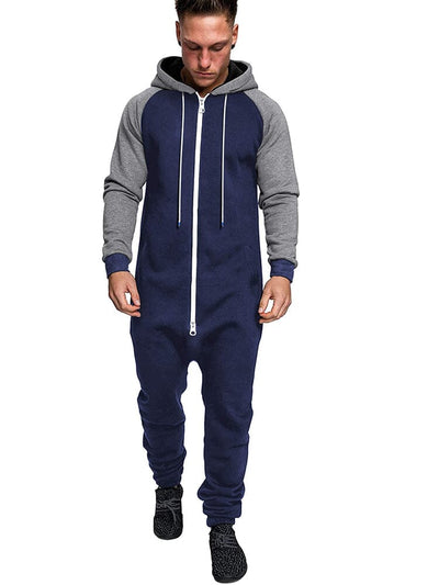 Casual Full Zip Hooded Jumpsuit (US Only) Jumpsuit coofandy Navy Blue S 