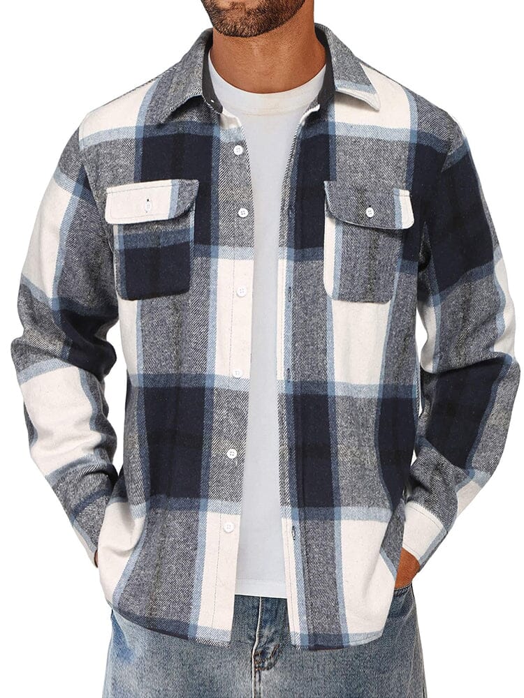 Leisure Checked Flannel Shirt Shirts coofandy Navy Blue/Beige S 