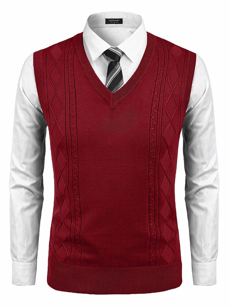 Classic V-Neck Knit Vest (US Only) Vest coofandy Red S 