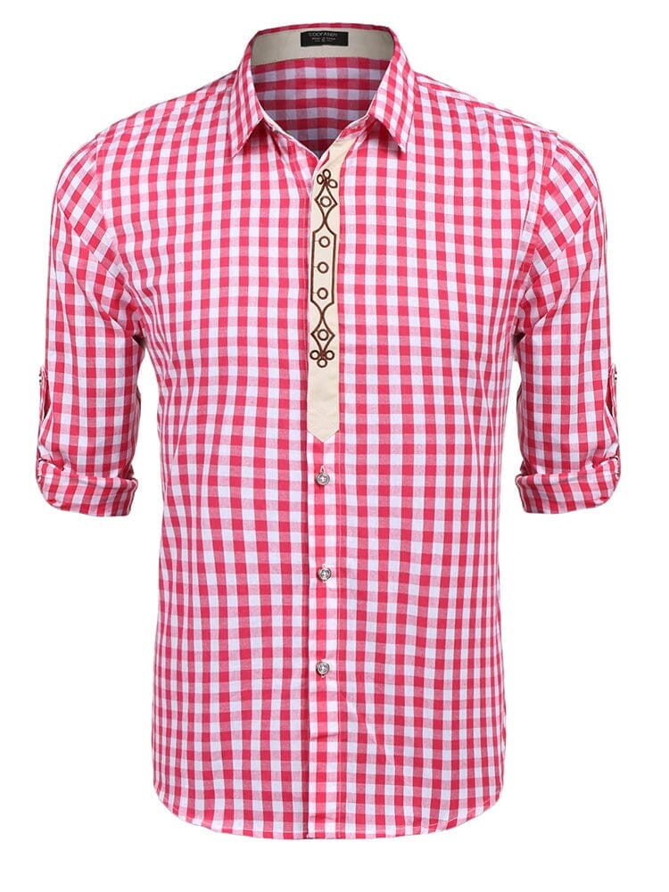 Leisure Comfort Plaid Shirt Shirts coofandy Red S 