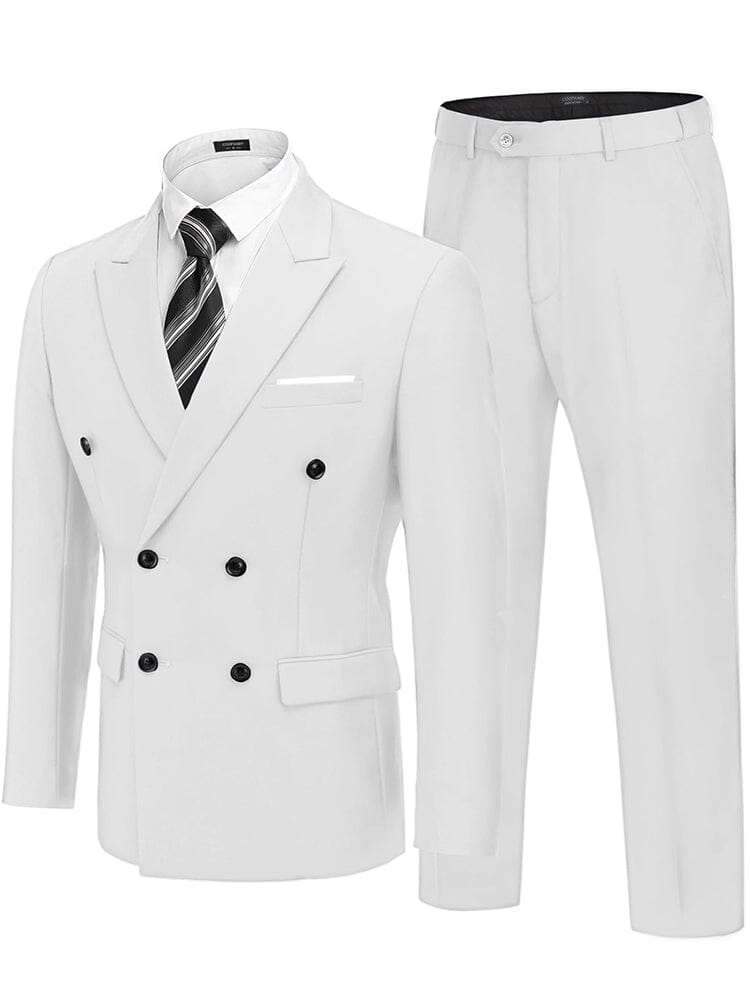 Classic Double Breasted Suit Set (US Only) Suit Set coofandy White 36 