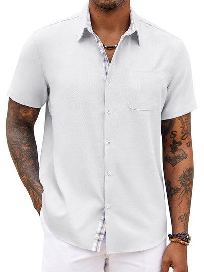 Casual Plaid Splicing Shirt (US Only) Shirts coofandy White S 