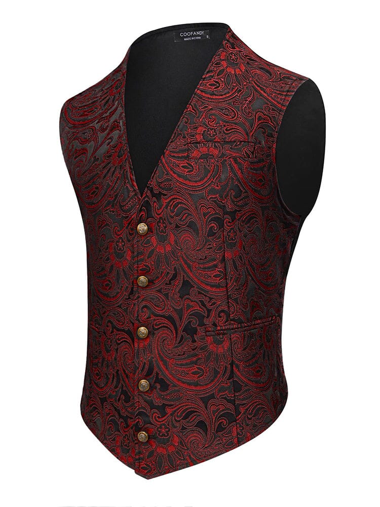 Luxury Paisley Tuxedo Vest (US Only) Vest coofandy Wine Red S 