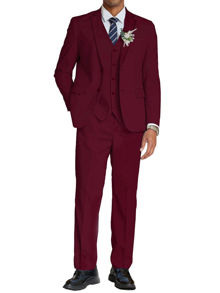 3-Piece Cotton Linen Suit Set (US Only) Suit Set coofandy Wine Red S 