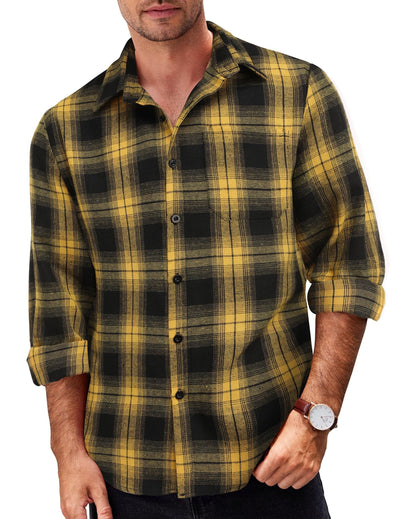 Casual Checked Flannel Shirt Shirts coofandy Yellow/Black S 