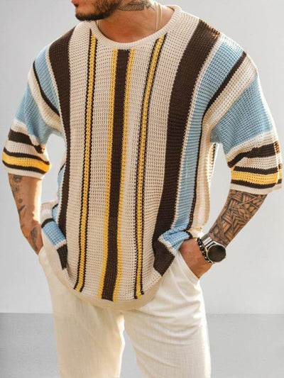 Stylish Stripe Knit Top T-shirt coofandystore PAT2 M 