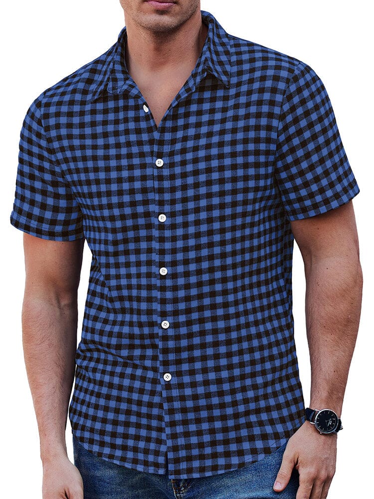 Classic Short Sleeve Checkered Shirt Shirts coofandy Blue/Black S 