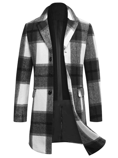 Wool Blend Coat with Detachable Plaid Scarf (US Only) Coat COOFANDY Store B-Black Plaid S 