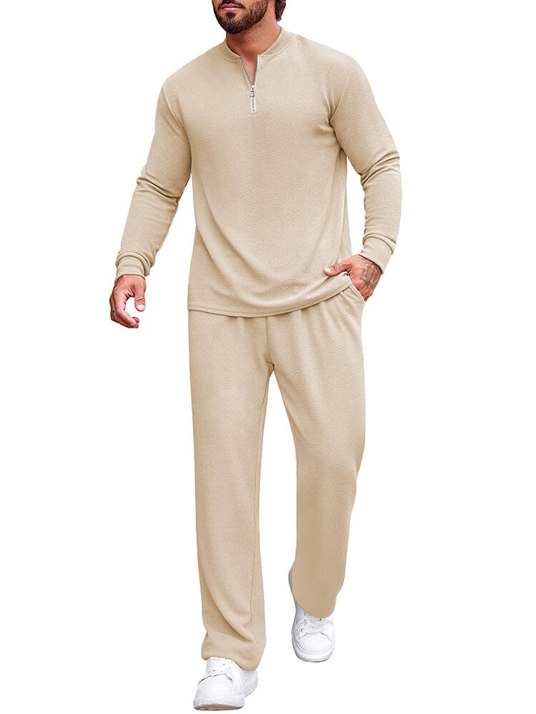 Athleisure Polo Jogging Outfits (US Only) Sets coofandy Beige S 