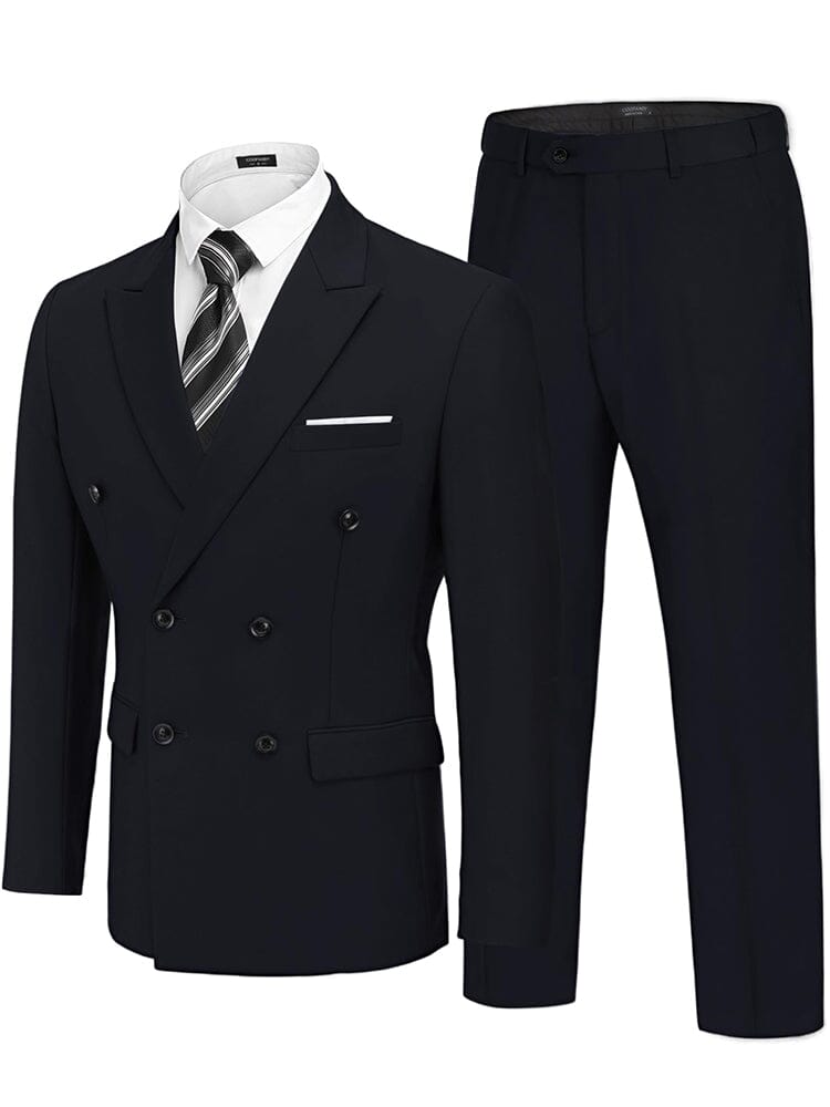 Classic Double Breasted Suit Set (US Only) Suit Set coofandy Black 36 