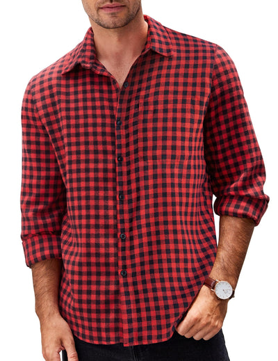 Casual Checked Flannel Shirt Shirts coofandy Black/Red S 